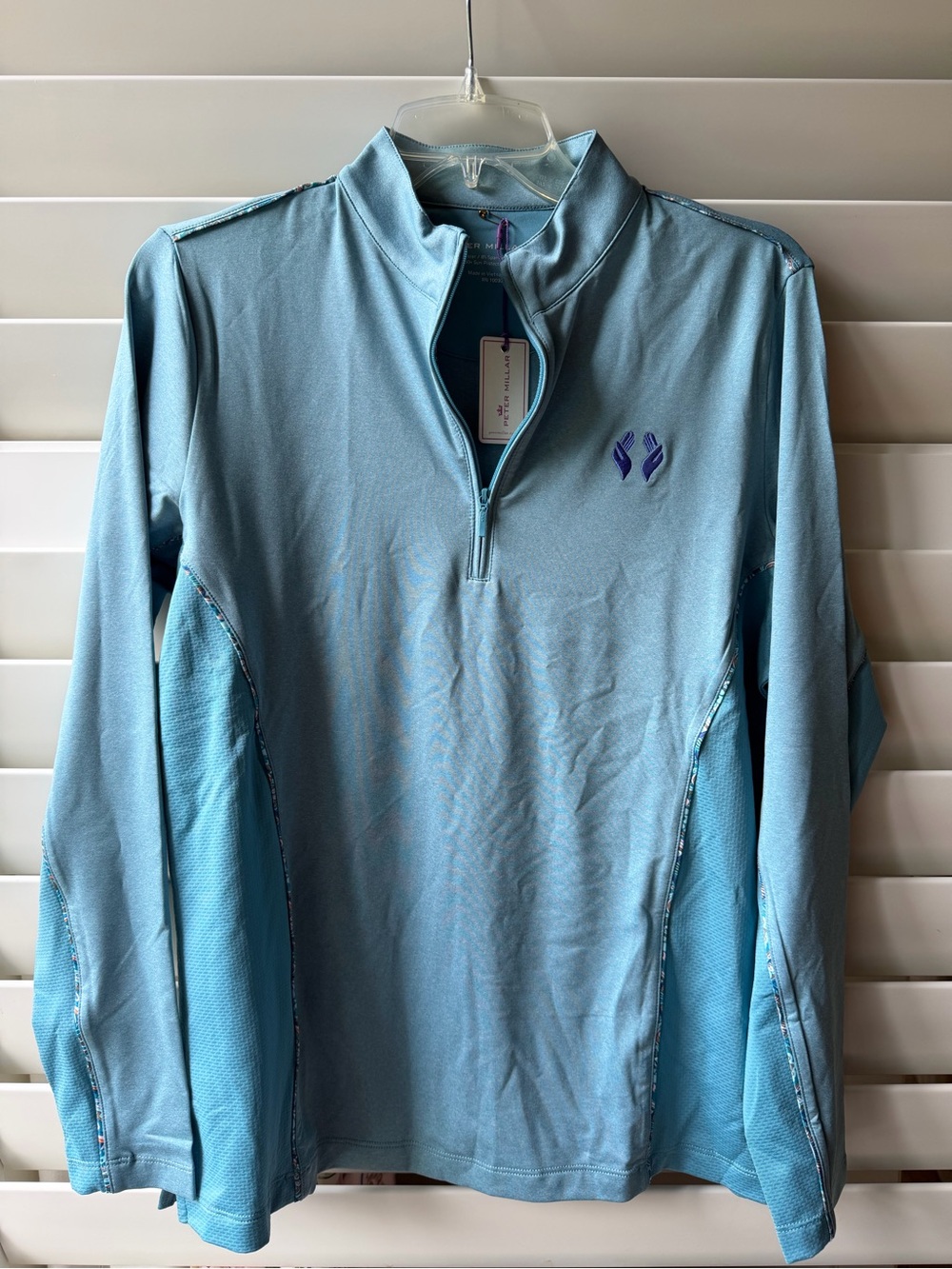 Peter Millar Light Blue Quarter-Zip Pullover with Purple Logo